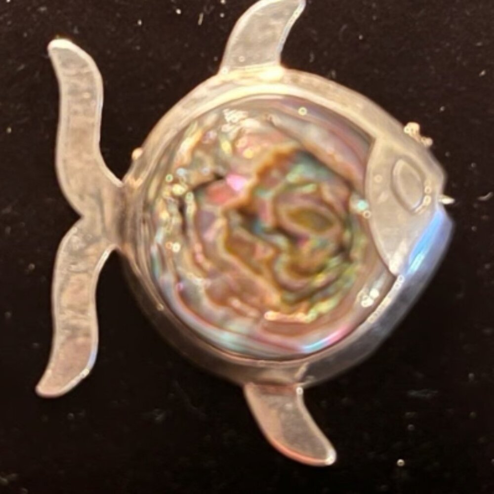 Sterling Silver Vintage Abalone Shell Fish Brooch